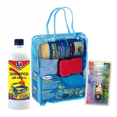 Kit completo lavaggio e pulizia auto + Shampoo + Deodorante in omaggio Kit completo lavaggio e pulizia auto + Shampoo + Deodorante in omaggio