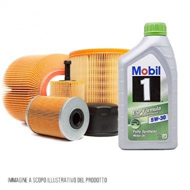 Kit tagliando auto, kit tre filtri e 4 litri olio motore Mobil 5W30 (KF1080/fo) Kit tagliando auto, kit tre filtri e 4 litri olio motore Mobil 5W30 (KF1080/fo)