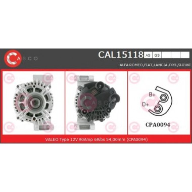 Alternatore marca CASCO CAL15118AS Alternatore marca CASCO CAL15118AS