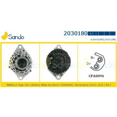 Alternatore marca SANDO 2030180.1