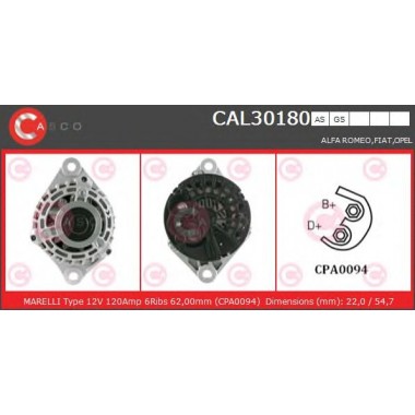 Alternatore marca CASCO CAL30180AS Alternatore marca CASCO CAL30180AS