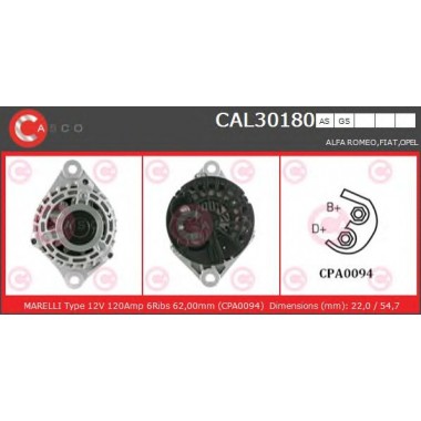 Alternatore marca CASCO CAL30180AS